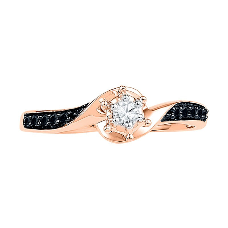 0.17 CT. TW Enhanced Black and White Diamond Swirl Promise Ring in 10K Rose Gold