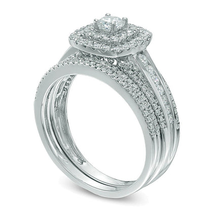 1.0 CT. TW Diamond Double Cushion Frame Bridal Set in 10K White Gold