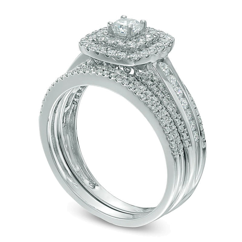 1.0 CT. TW Diamond Double Cushion Frame Bridal Set in 10K White Gold