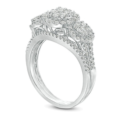 1.0 CT. TW Composite Diamond Three Stone Frame Bridal Set in 10K White Gold