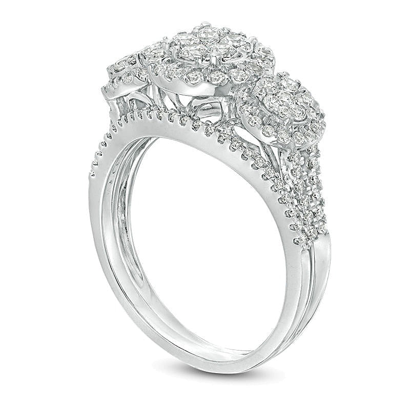 1.0 CT. TW Composite Diamond Three Stone Frame Bridal Set in 10K White Gold