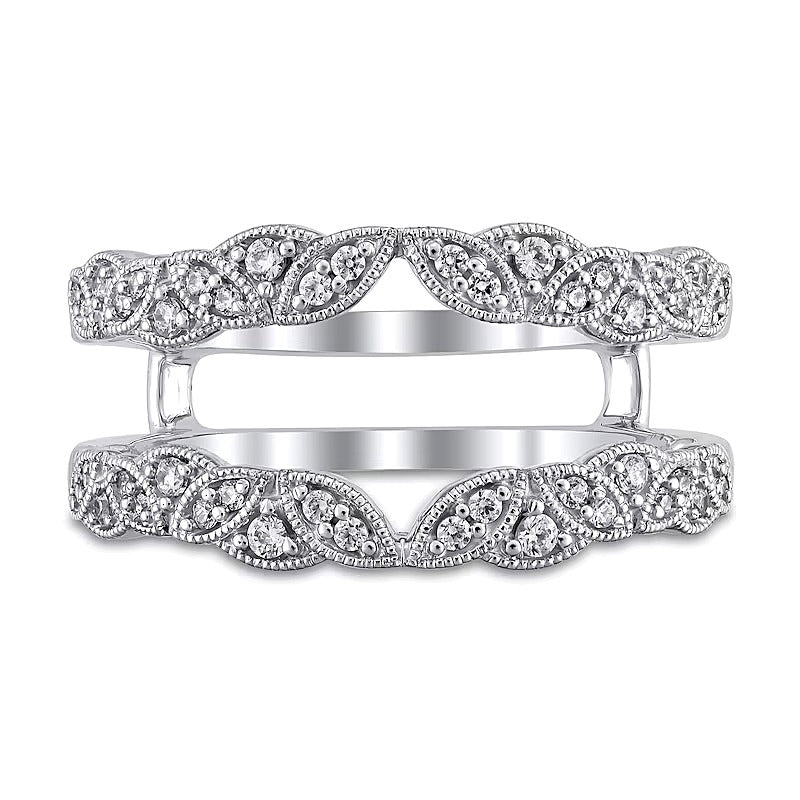 0.25 CT. TW Diamond Marquise-Shaped Alternating Milgrain Solitaire Enhancer in 10K White Gold