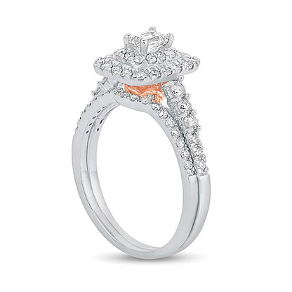 1.0 CT. TW Emerald-Cut Diamond Frame Bridal Set in 10K White Gold
