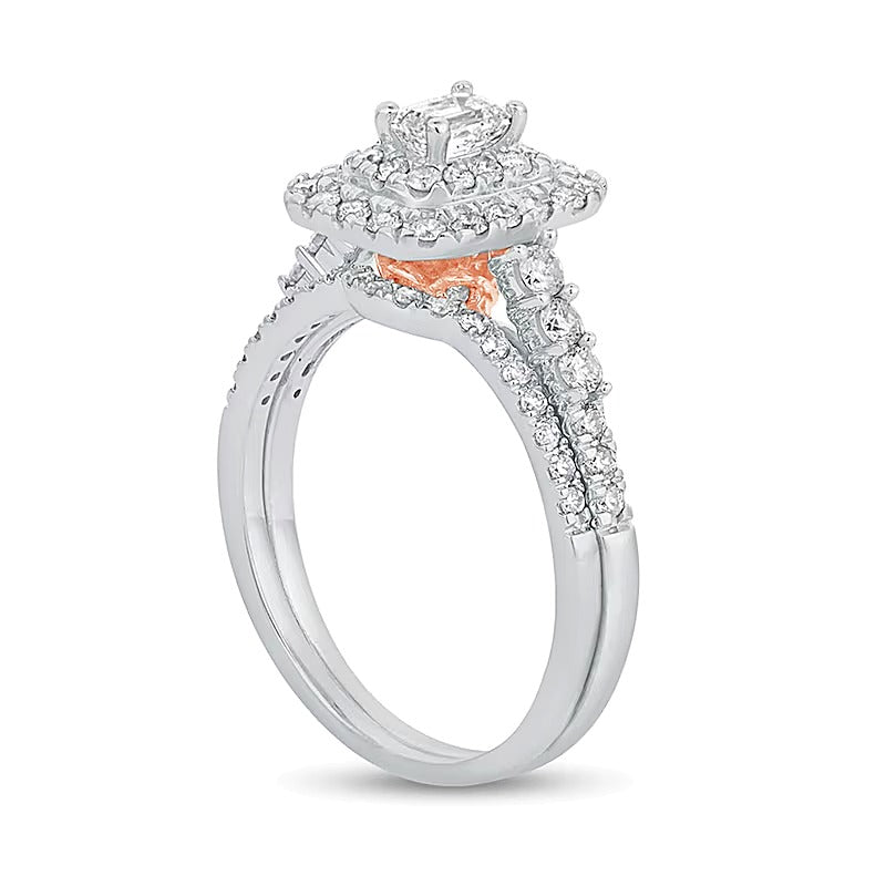1.0 CT. TW Emerald-Cut Diamond Frame Bridal Set in 10K White Gold