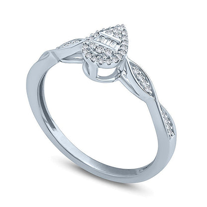 0.1 CT. TW Composite Diamond Pear-Shaped Frame Twist Promise Ring in 10K White Gold