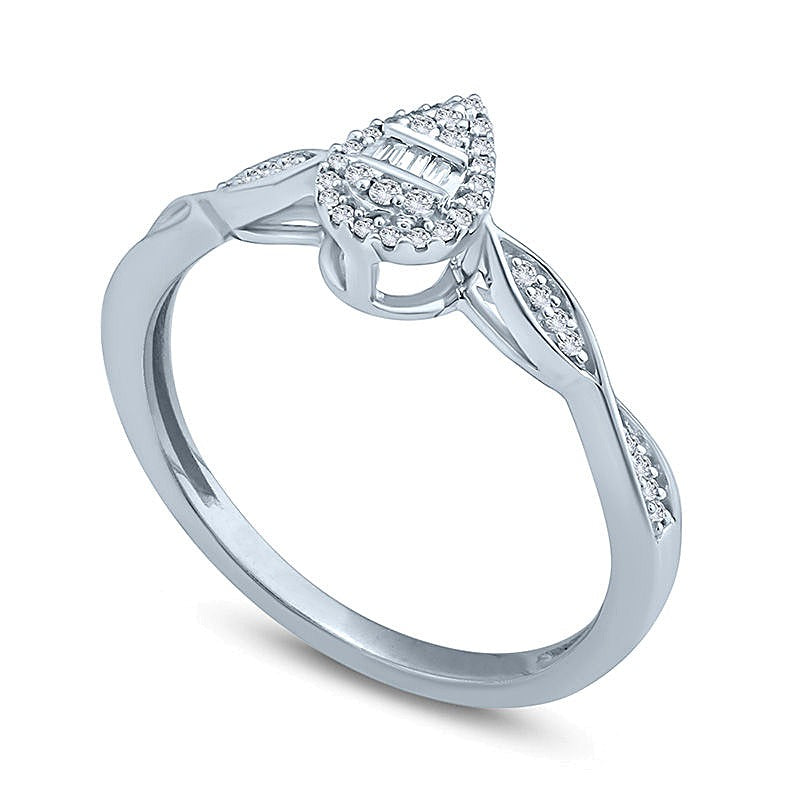 0.1 CT. TW Composite Diamond Pear-Shaped Frame Twist Promise Ring in 10K White Gold