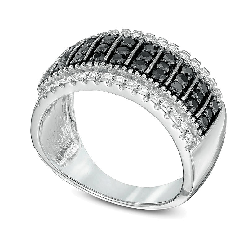 1.0 CT. TW Enhanced Black and White Diamond Stripe Fashion Band in 10K White Gold