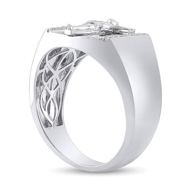 0.17 CT. TW Diamond Edge Rectangle-Top Crucifix Ring in 10K White Gold