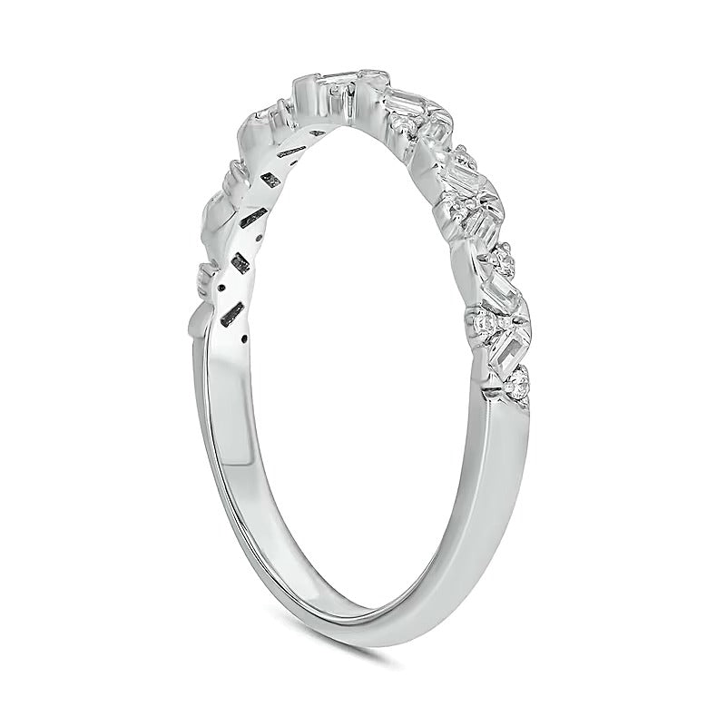 0.17 CT. TW Baguette and Round Diamond Zig-Zag Stackable Band in 10K White Gold