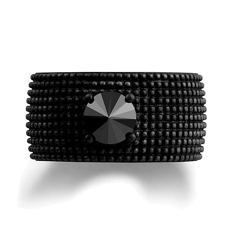 Black Spinel Spike Beaded Dome Band in Oxidized Black Sterling Silver