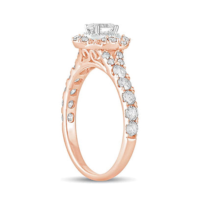 1.0 CT. TW Oval Diamond Scallop Frame Vintage-Style Engagement Ring in 14K Rose Gold