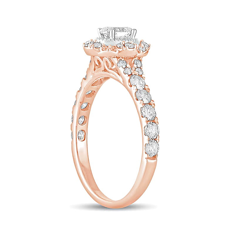 1.0 CT. TW Oval Diamond Scallop Frame Vintage-Style Engagement Ring in 14K Rose Gold