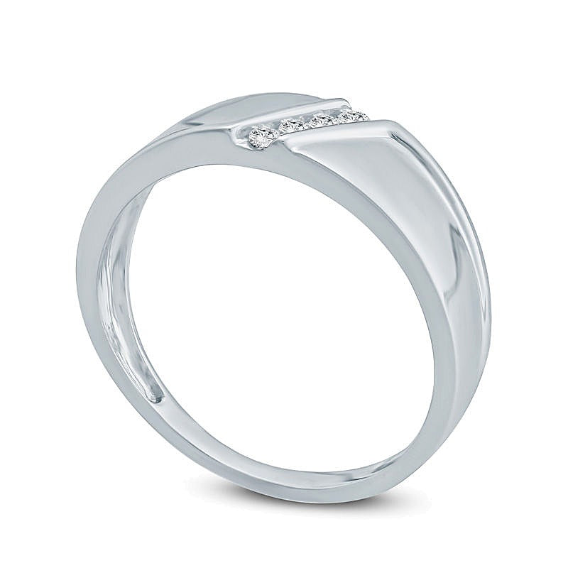 0.1 CT. TW Diamond Four Stone Slant Wedding Band in 10K White Gold