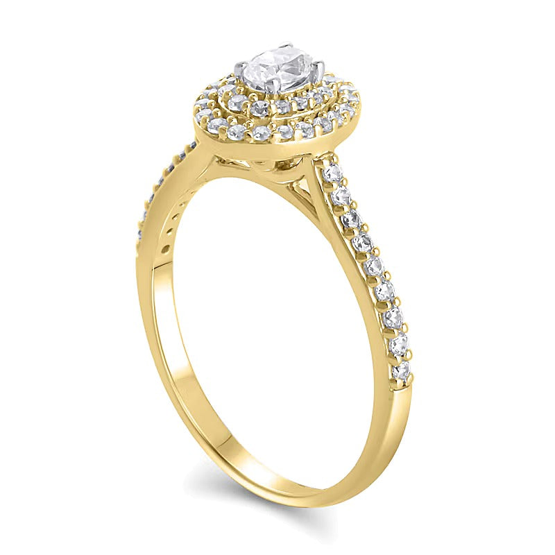 0.5 CT. TW Oval Diamond Double Frame Engagement Ring in 10K Gold