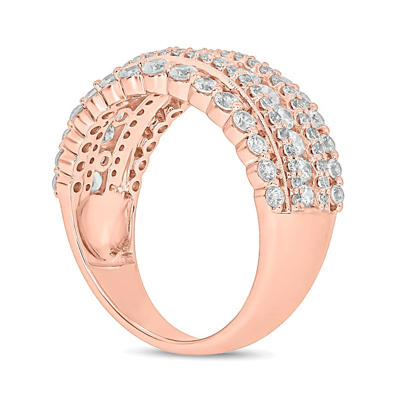 1.5 CT. TW Diamond Scallop Multi-Row Vintage-Style Band in 10K Rose Gold