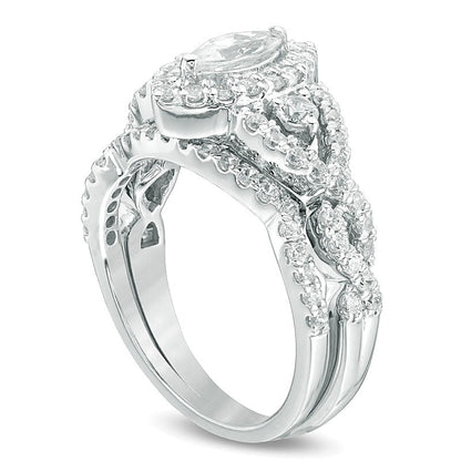 1.5 CT. TW Marquise Diamond Frame Twist Bridal Set in 10K White Gold