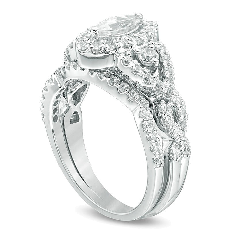 1.5 CT. TW Marquise Diamond Frame Twist Bridal Set in 10K White Gold