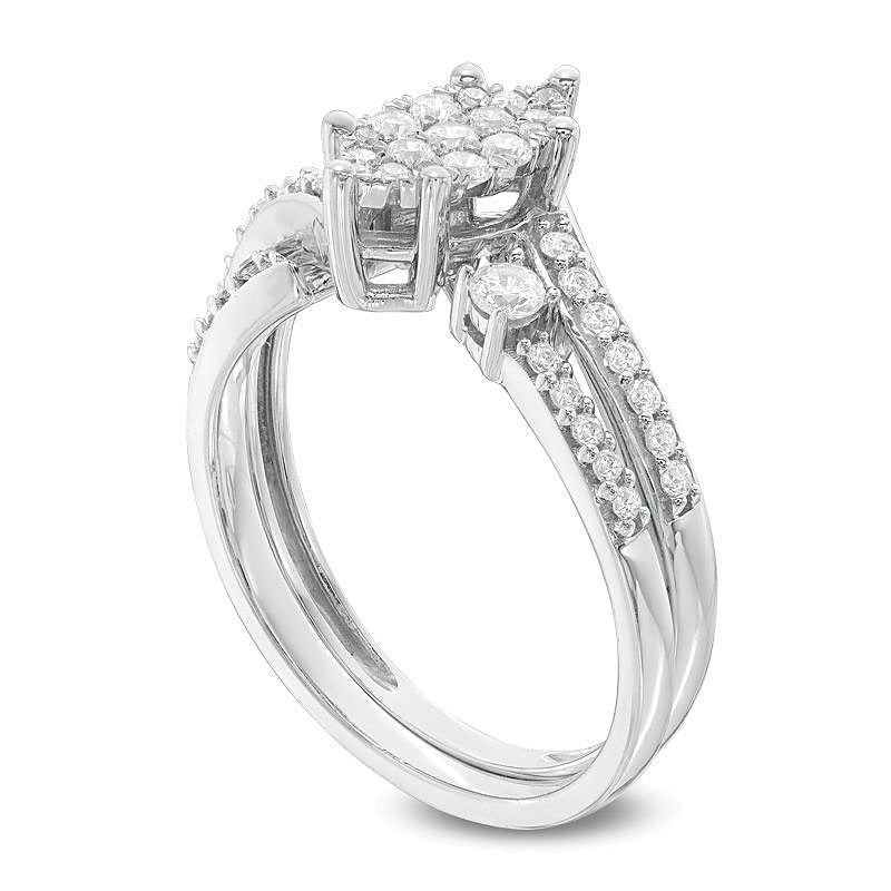 0.5 CT. TW Multi-Diamond Marquise Bypass Bridal Set in 10K White Gold