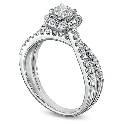 1.0 CT. TW Diamond Frame Split Shank Ring in 14K White Gold