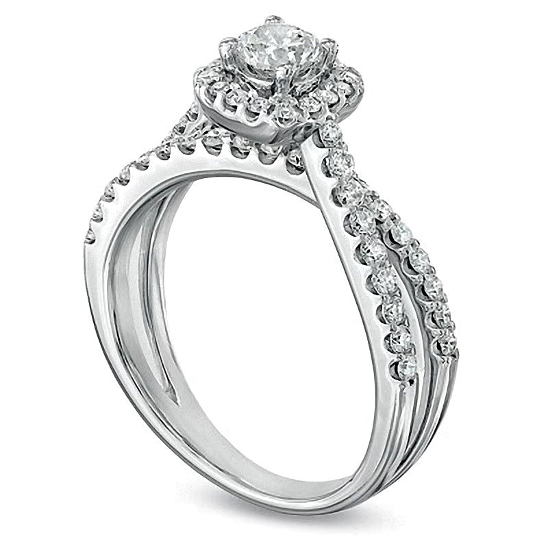 1.0 CT. TW Diamond Frame Split Shank Ring in 14K White Gold
