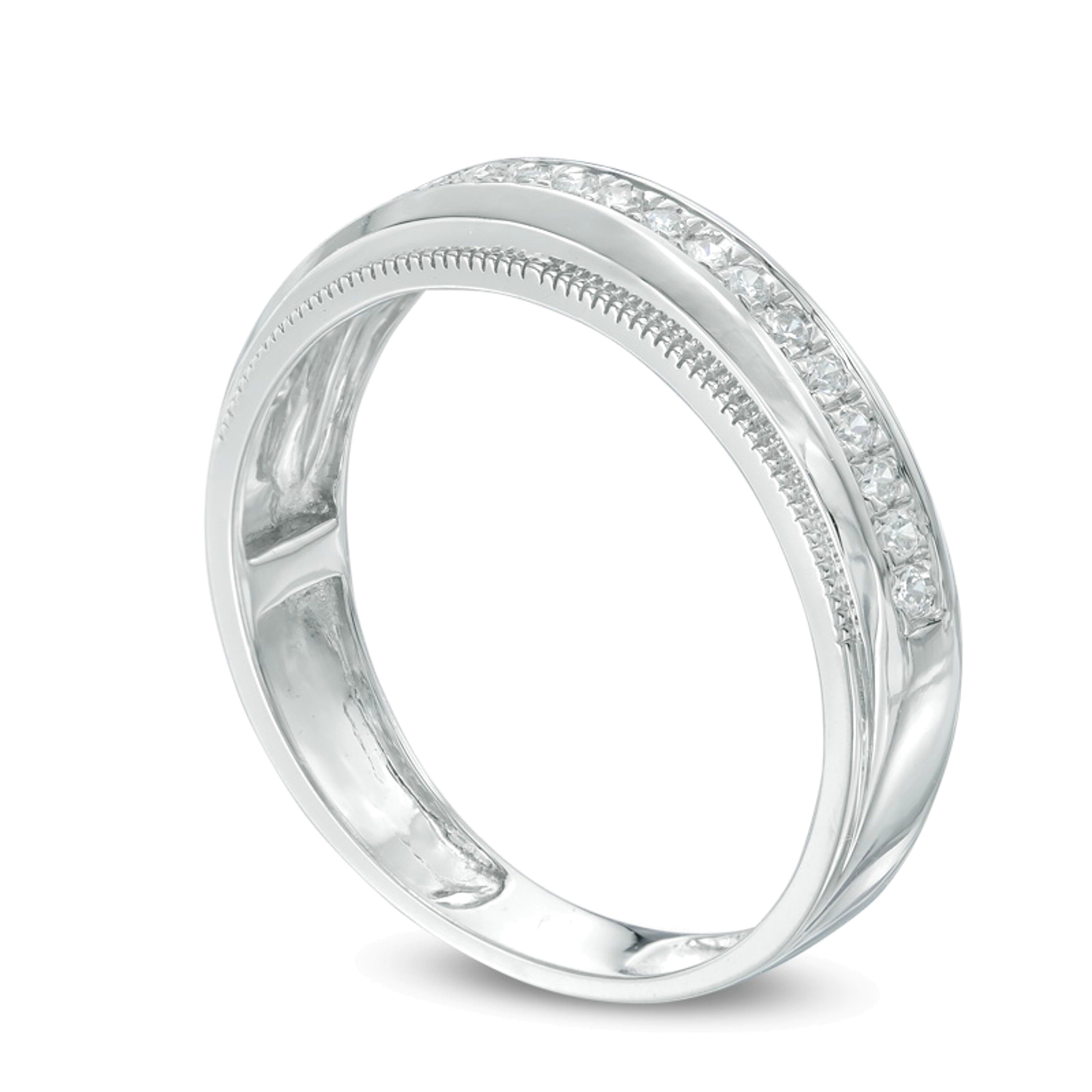 0.25 CT. TW Diamond Milgrain Wedding Band in 10K White Gold
