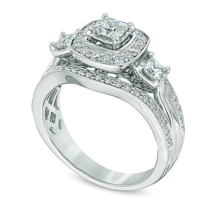 1.0 CT. TW Princess-Cut Diamond Three Stone Engagement Ring in 14K White Gold