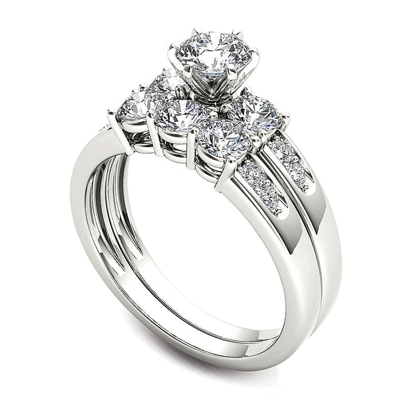 1.5 CT. TW Diamond Three Stone Bridal Set in 14K White Gold