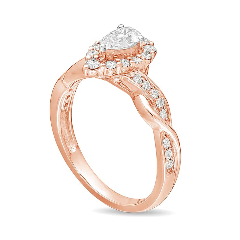 0.75 CT. TW Pear-Shaped Diamond Frame Twist Shank Engagement Ring in 10K Rose Gold