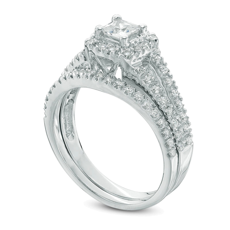 0.75 CT. TW Princess-Cut Diamond Cushion Frame Split Shank Bridal Set in 10K White Gold
