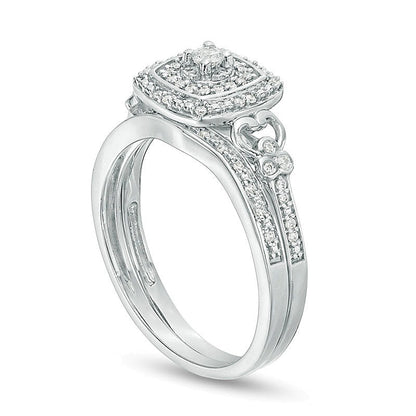 0.25 CT. TW Diamond Double Cushion Frame Filigree Bridal Set in Sterling Silver