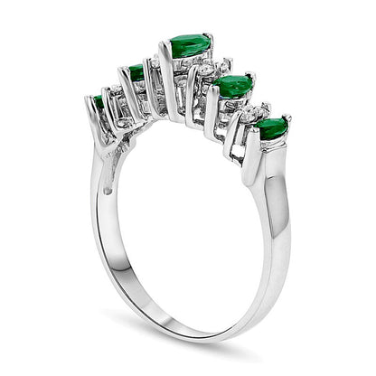 Marquise Emerald and 0.13 CT. TW Diamond Nine Stone Illusion Ring in 14K White Gold