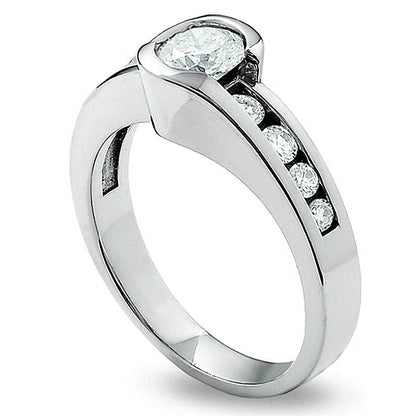 1.0 CT. TW Diamond Bezel Set Engagement Ring in 14K White Gold
