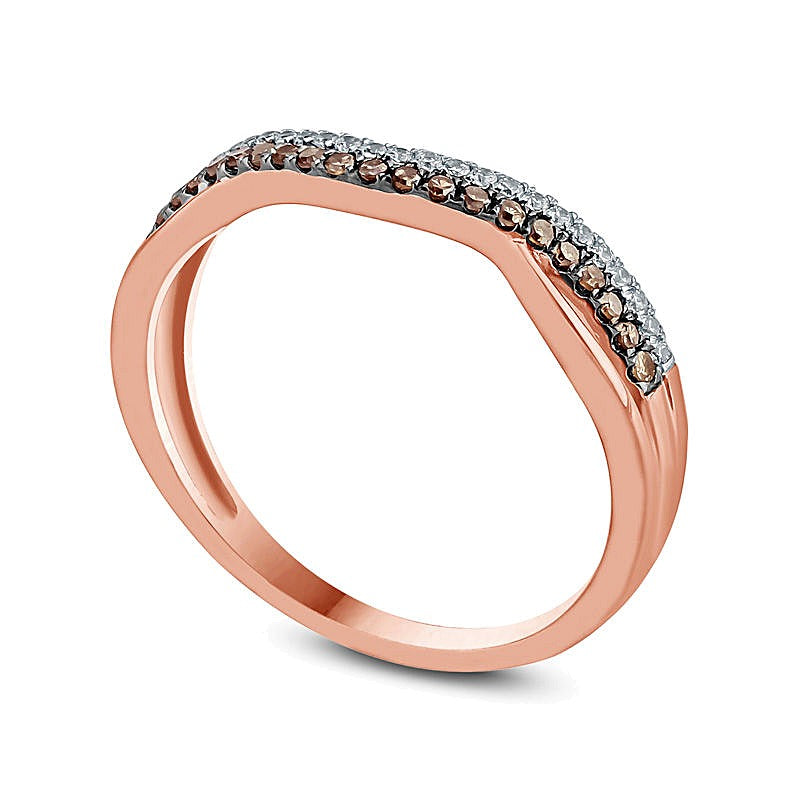 0.25 CT. TW Champagne and White Diamond Split Contour Band in 10K Rose Gold with Black Rhodium