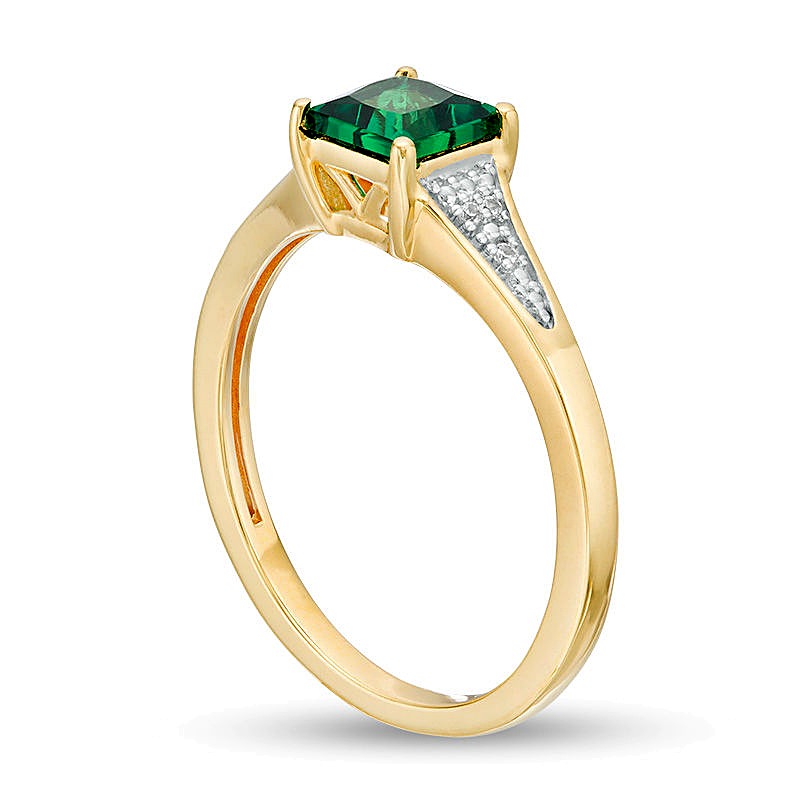 5.0mm Princess-Cut Lab-Created Emerald and Diamond Accent Tri-Sides Ring in 10K Gold