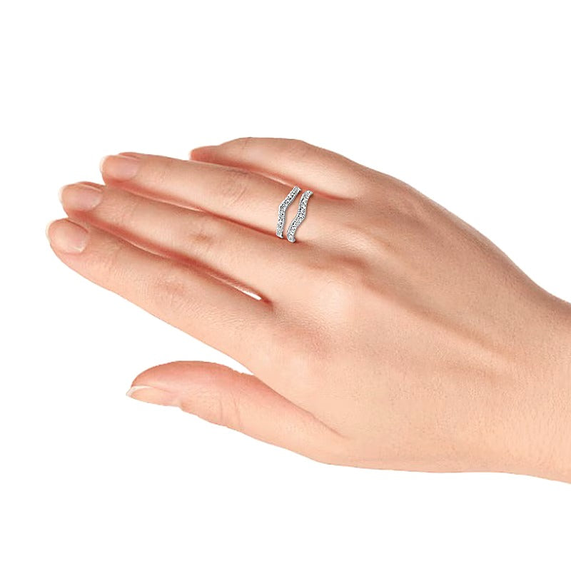 0.38 CT. TW Diamond Rope-Textured Double Row Contour Solitaire Enhancer in 14K White Gold