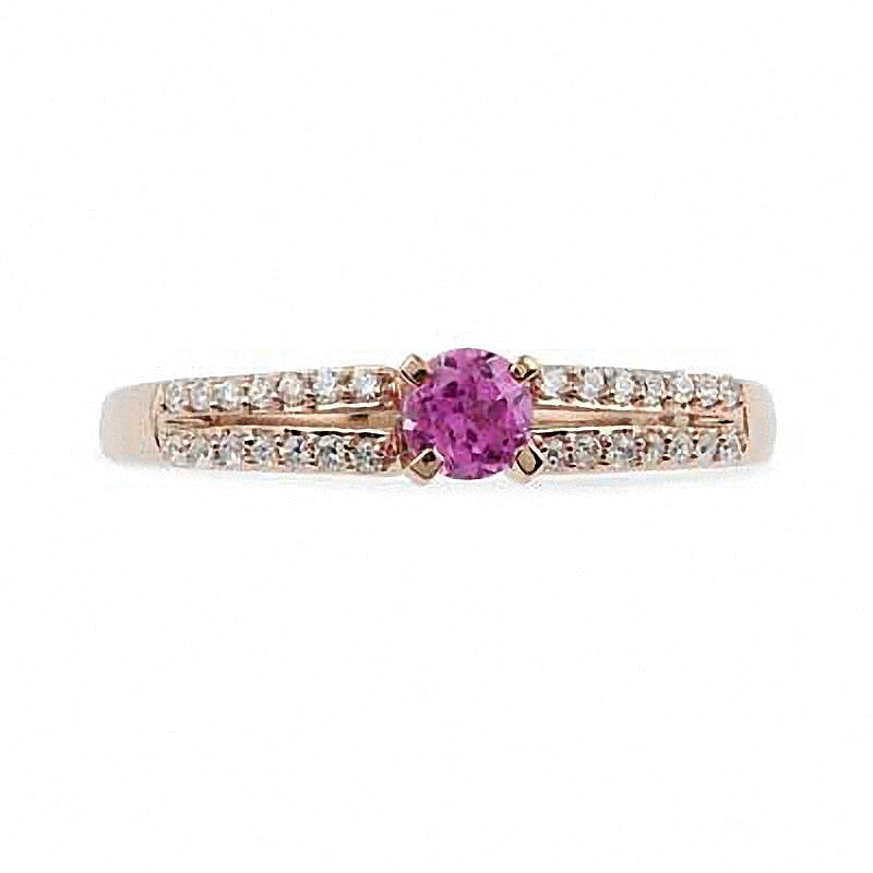 Lab-Created Pink Sapphire and 0.1 CT. TW Diamond Promise Ring in 10K Rose Gold