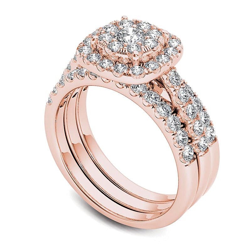 1.5 CT. TW Multi-Diamond Frame Three Piece Bridal Set in 14K Rose Gold