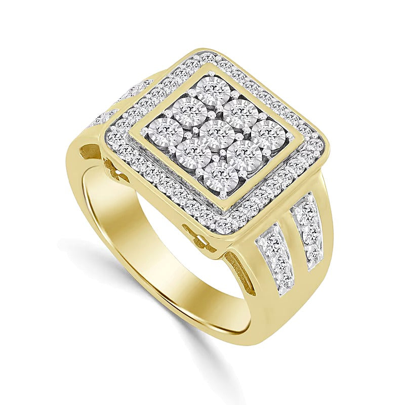 1.0 CT. TW Cushion-Shaped Multi-Diamond Frame Ring in 10K Gold