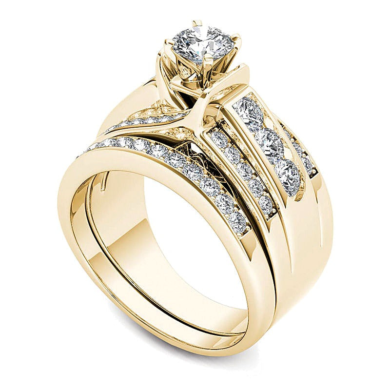 1.25 CT. TW Diamond Multi-Row Bridal Set in 14K Gold