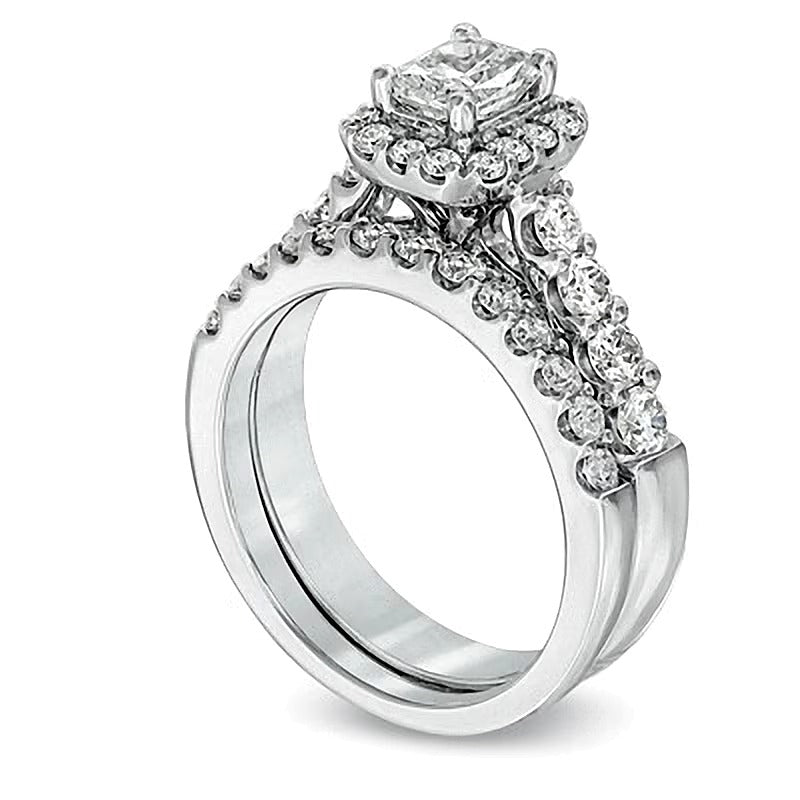 2.0 CT. TW Radiant-Cut Diamond Framed Bridal Set in 14K White Gold
