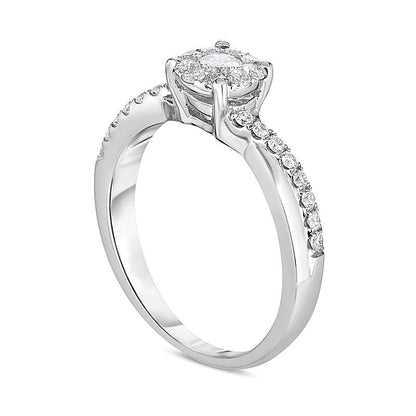 0.5 CT. TW Diamond Frame Twist Shank Engagement Ring in 10K White Gold
