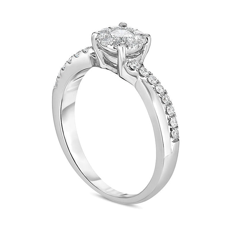 0.5 CT. TW Diamond Frame Twist Shank Engagement Ring in 10K White Gold