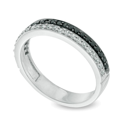 0.33 CT. TW Enhanced Black and White Diamond Double Row Band in 10K White Gold
