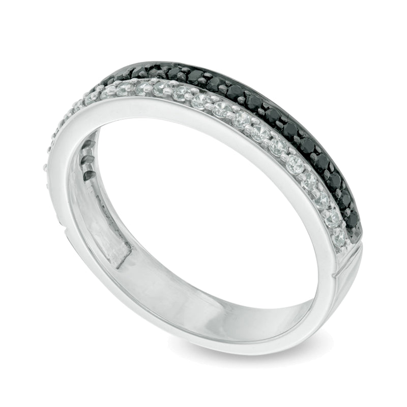 0.33 CT. TW Enhanced Black and White Diamond Double Row Band in 10K White Gold