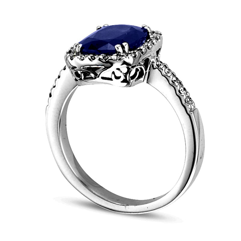 Your Stone Your Storyâ¢ Cushion-Cut Blue Sapphire and 0.25 CT. TW Diamond Frame Ring in 14K White Gold