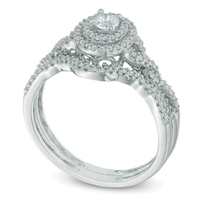 0.5 CT. TW Diamond Oval Frame Loose Braid Bridal Set in 10K White Gold