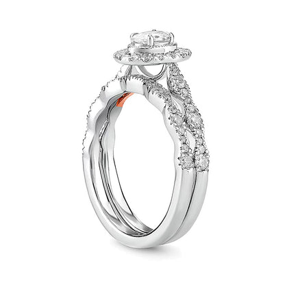 1.0 CT. TW Oval Diamond Frame Vintage-Style Bridal Set in 14K Two-Tone Gold