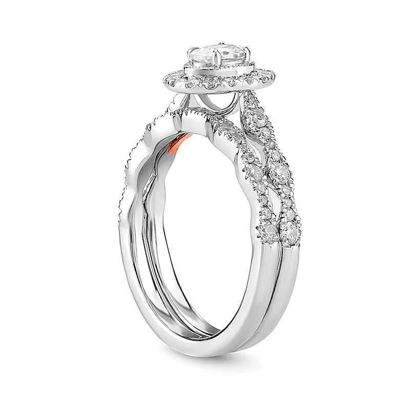 1.0 CT. TW Oval Diamond Frame Vintage-Style Bridal Set in 14K Two-Tone Gold