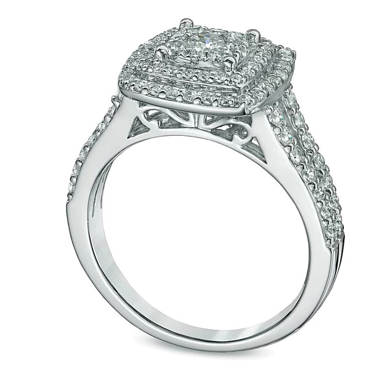 1.0 CT. TW Composite Diamond Double Frame Engagement Ring in 14K White Gold