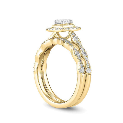 1.0 CT. TW Diamond Cushion Frame Art Deco Vintage-Style Bridal Set in 10K Gold